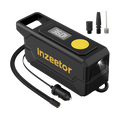 Black and yellow Inzeector tire inflator with digital display on a white background
