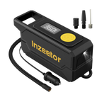 Black and yellow Inzeector tire inflator with digital display on a white background