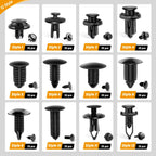 12 styles of black car clips with 20 pieces each on a white background