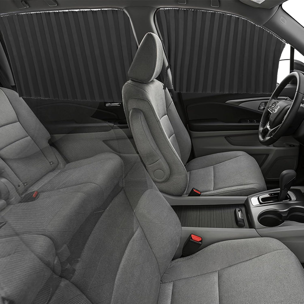 Gray car interior with front seats and dashboard