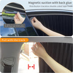 Instructions for using magnetic suction with back glue and double-sided tape on a car window.
