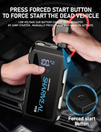 Car jump starter being used to force start a vehicle