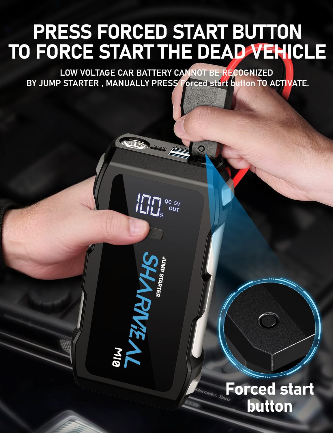 Car jump starter being used to force start a vehicle