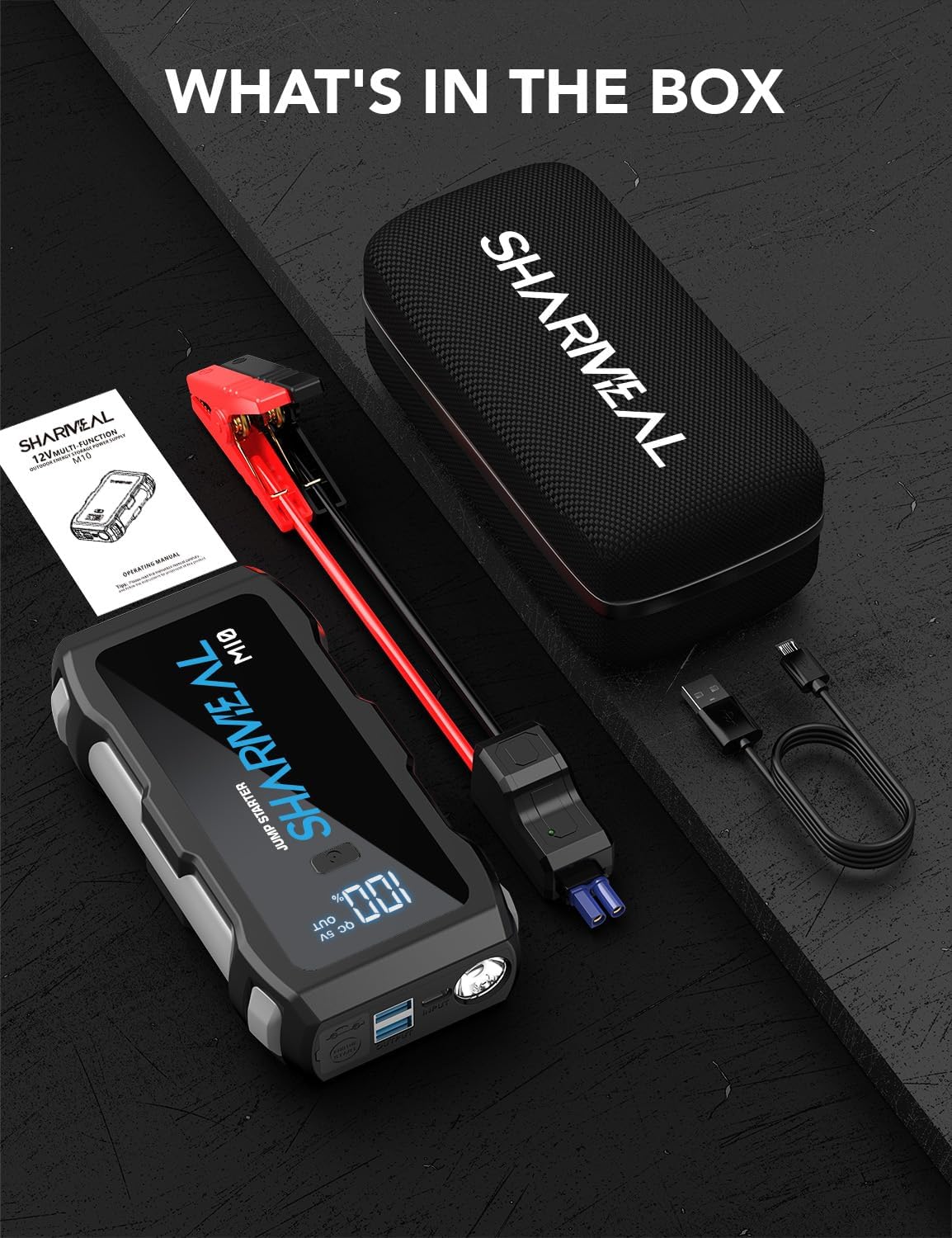 car jump starter kit with black carrying case on a dark surface