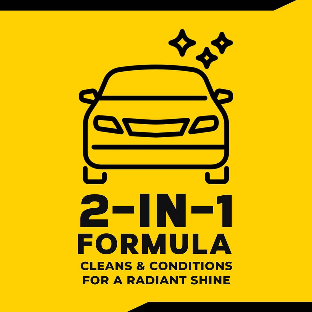 Car illustration with '2-in-1 Formula' text on a yellow background