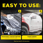 Two methods of car washing shown with text indicating ease of use.