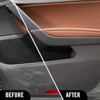 Before and after comparison of a car door panel with a cleaner finish.