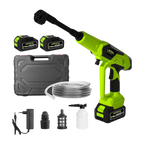 Green pressure washer with accessories on a white background