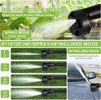 Multi-function nozzle with spray modes for water plants and car cleaning on a green background.