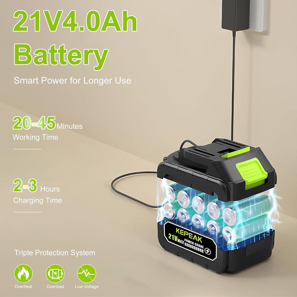 KEPEAK battery pack with charging cable on a beige background