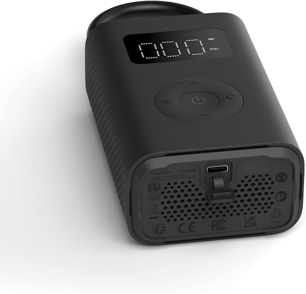 Black electronic device with digital display on a white background