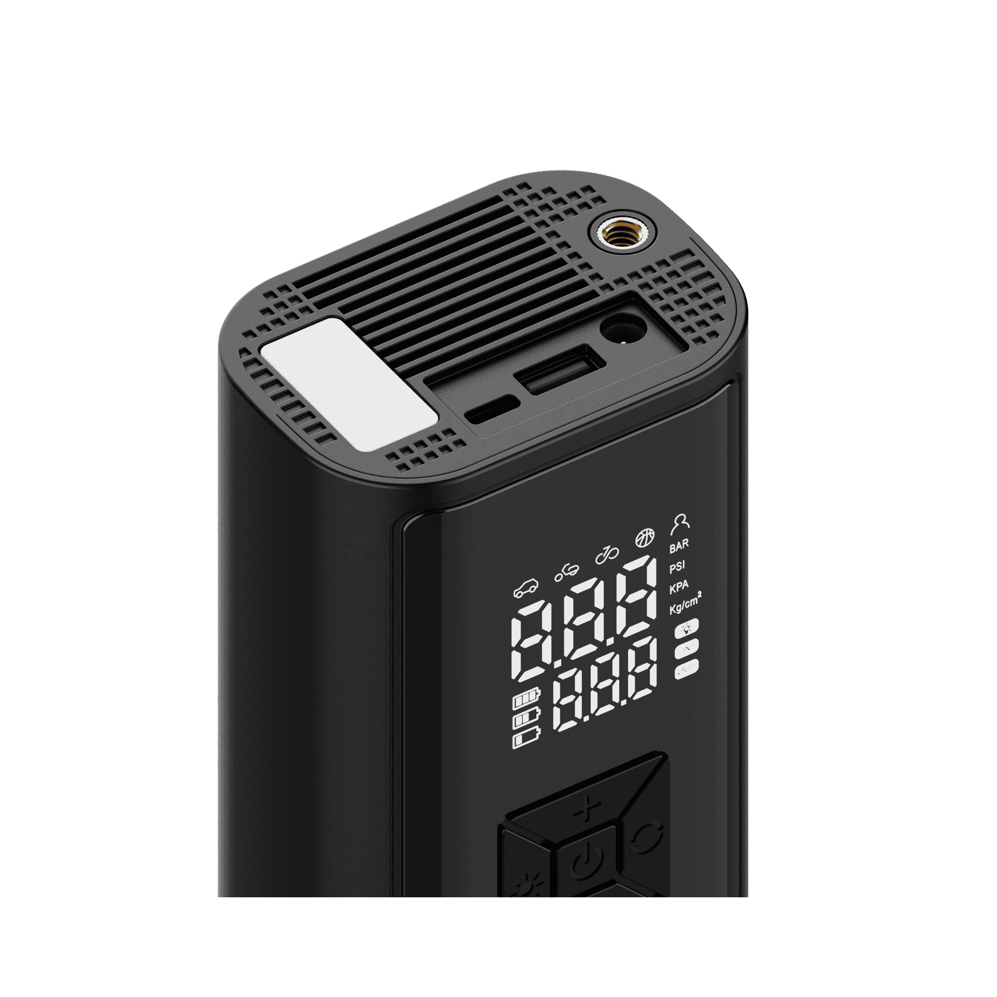 Black electronic device with digital display on a transparent background