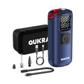 Blue QUKRA electronic device with accessories on a white background
