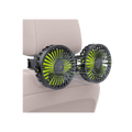 Car air freshener with dual fans attached to a car's headrest on a transparent background