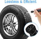Car tire with a hand using a tool, accompanied by text 'Lossless & Efficient'.