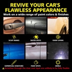 Advertisement for car paint correction services with images of car flaws and text 'Revive Your Car's Flawless Appearance'.