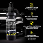 scratch repair wax bottle with car in the background