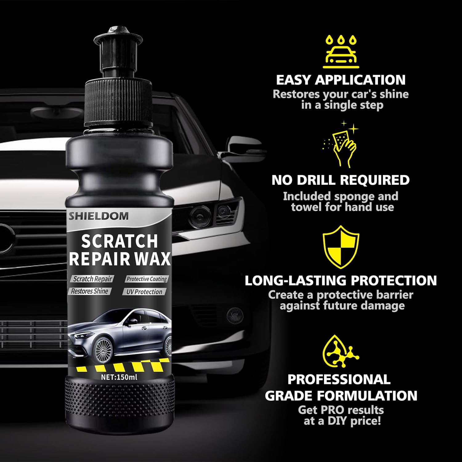 scratch repair wax bottle with car in the background