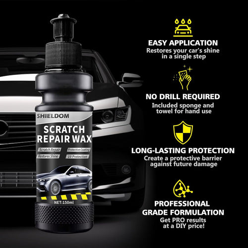 scratch repair wax bottle with car in the background